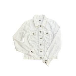 Paige Optic White Cropped Denim Trucker Jacket Cotton Front Button Women's XS